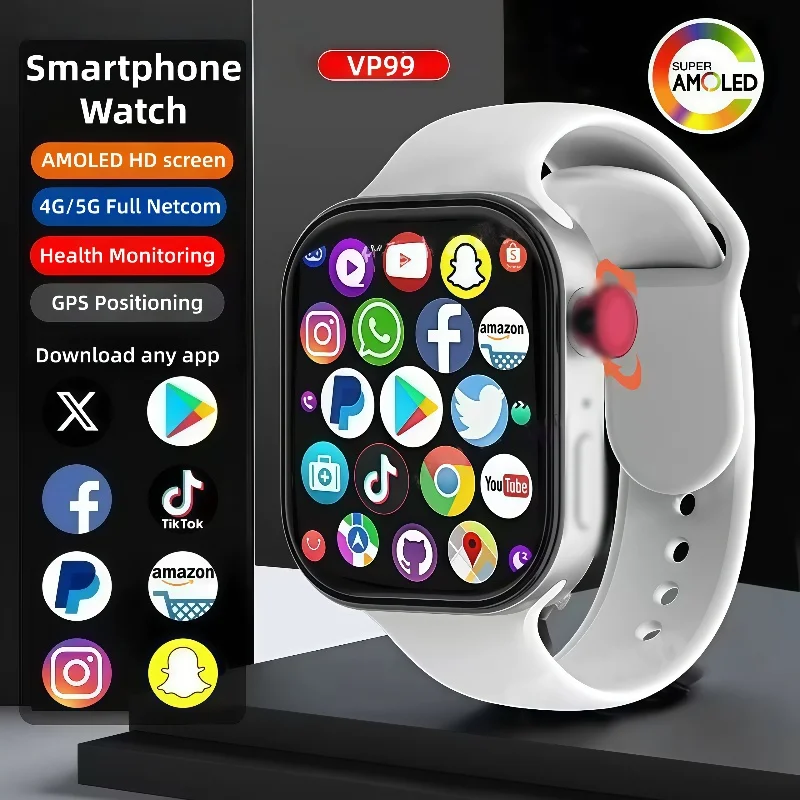 

VP99Smartwatch 4G Amoled screen smartwatch with 180° rotating camera Global Talk GPS WIFI Sim card slotSports Watch