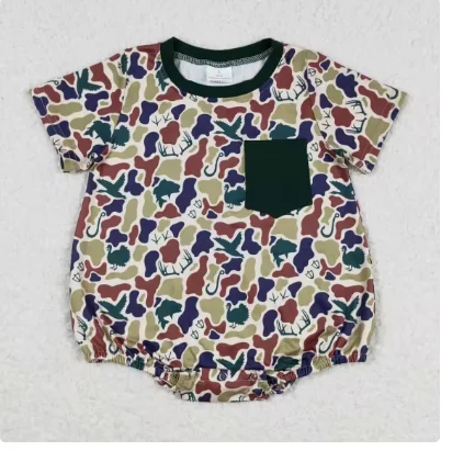 Fashion Summer Camo Pocket Rompers Short Sleeve Kids Infant Boys Bubble Rompers