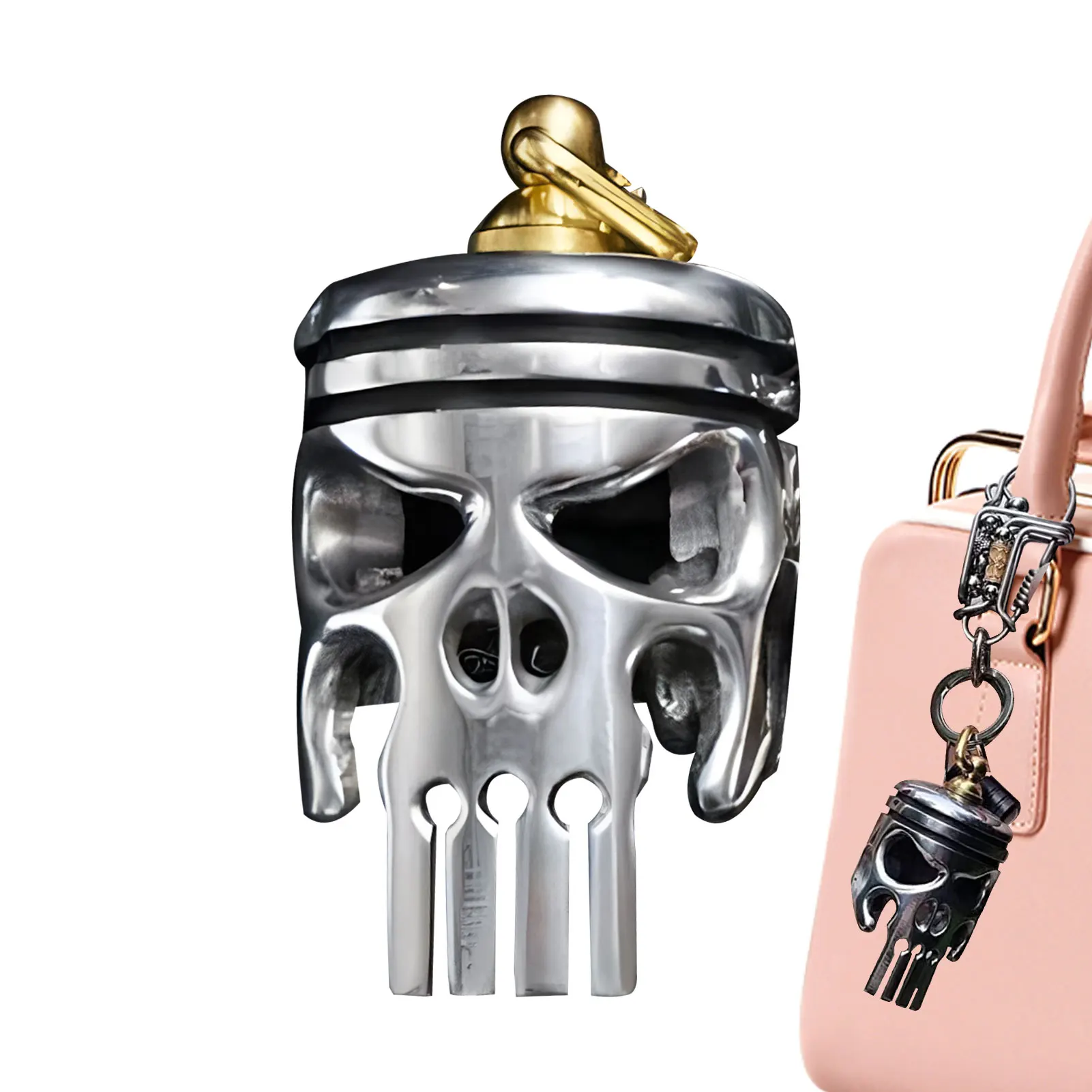 Piston Art Keychain Skull Pendant Decoration Accessories For Men Women Alloy Skeleton Keychains Keyring With Flashlight And