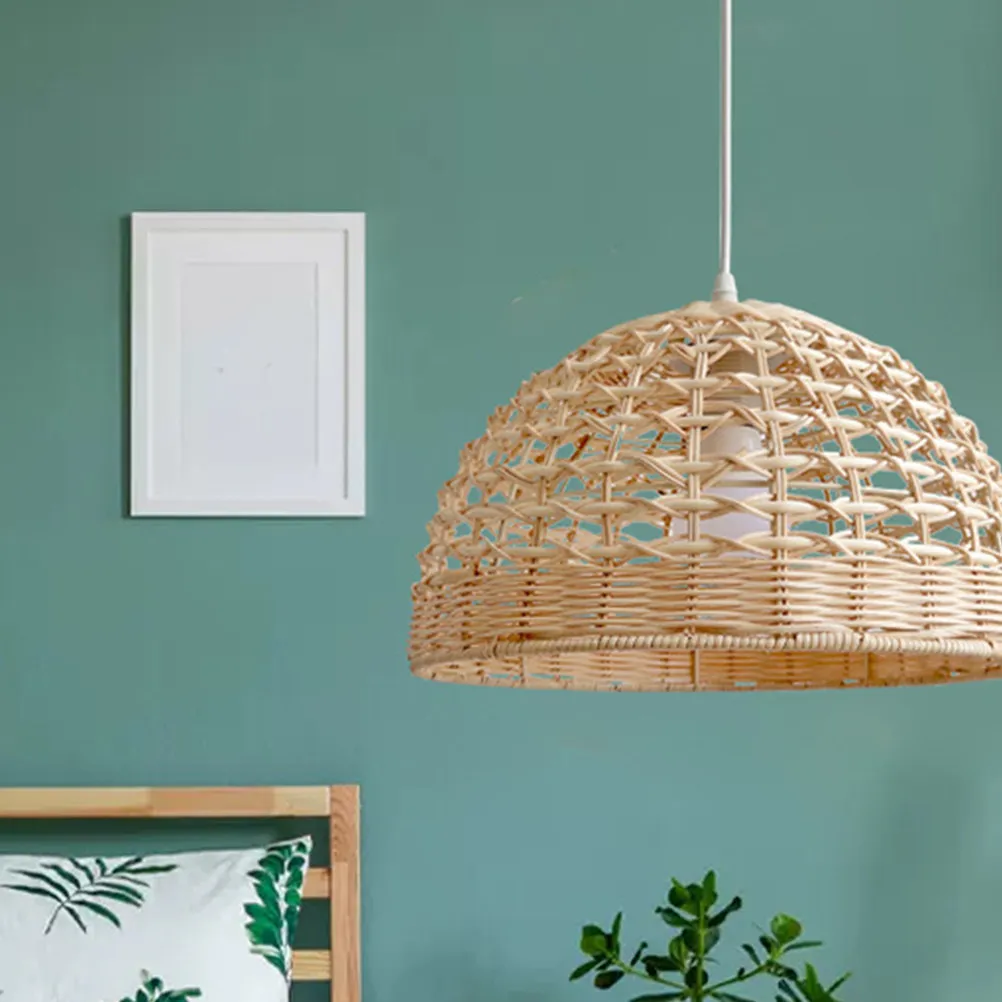 Handwoven Rattan Pendant Lampshade Rustic Hanging Lamp Shade Decorative Woven Ceiling Light Cover for Home Hotel Cafe