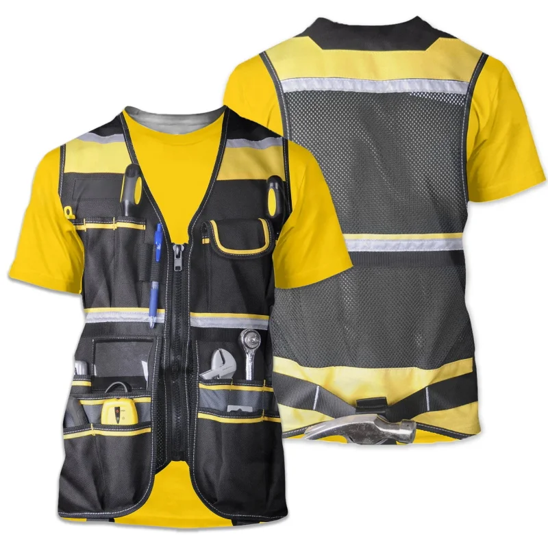 Full Printed Cool Firefighter Uniform T Shirts For Men Short Sleeves O-neck Oversized Funny Tee Tops Mens Fireman Cosplay Tshirt