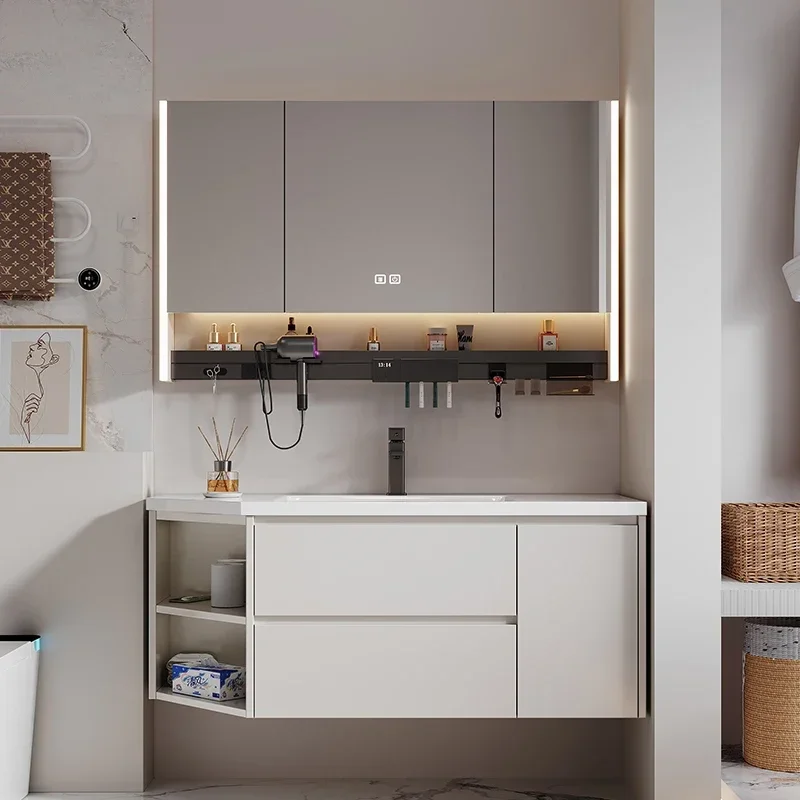 

Display Light Bathroom Cabinet White Mirror Storage Shelfs Bathroom Cabinets Vanity Sink Show Toilet Gabinete Unique Furniture