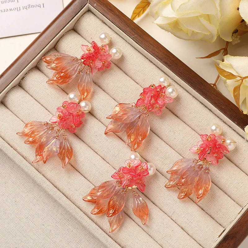 1 Piece Crystal Glaze Flower Koi Fish Shoe Clip for Clogs Handmade Fairy Chinese Style Iridescent Pin Cute Lightweight Sparkly