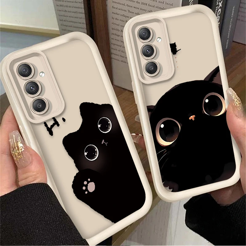 جميل كبير العينين القط قضية الهاتف لسامسونج غالاكسي A54 A05 A05S A34 A24 A14 A53 A33 A23 A13 A52 A52S A32 A22 A12 A71 A51 A31 A50