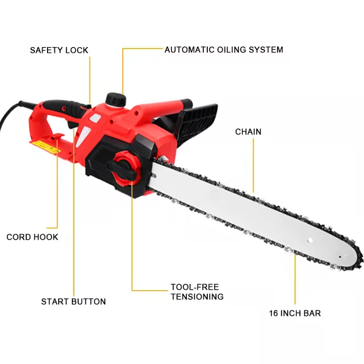 

Vertak 16 Inch Powerful Home Garden Tools Brushed Motor 2000W Corded Electric Chain Saw Industrial Chainsaws for Wood Cutting