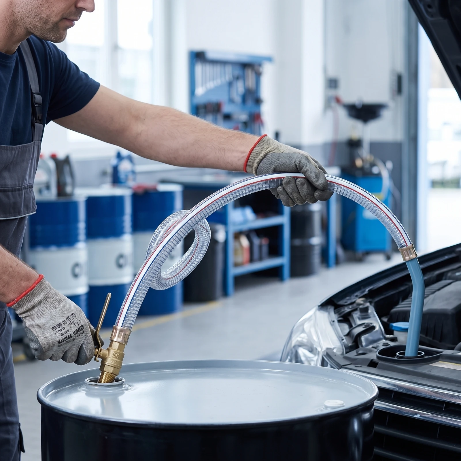 Flexible Reinforced Oil Drain Hose Clear Threaded End Secure Fit Drainage Tube for Auto Service and Repair