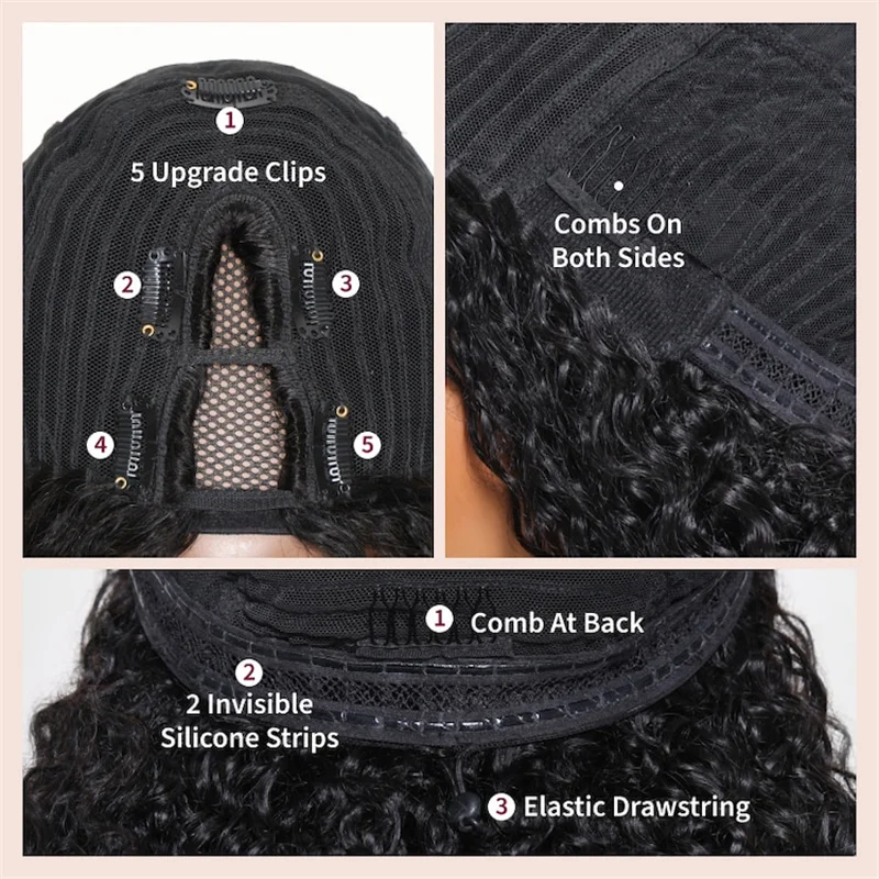 Beauty Forever EasiContour Kinky Curly V Part Wig Human Hair Ventilation V Shape Machine Made Human Hair Wig Upgrade Cap