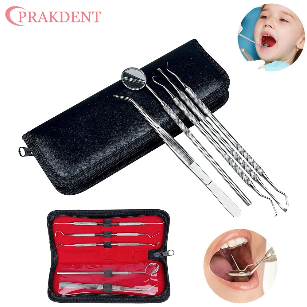 Stainless Steel Dental Special Tools Forceps Mouth Mirror Probes Teeth Remover Oral Care Cleaning Dental Tools 5-piece Set