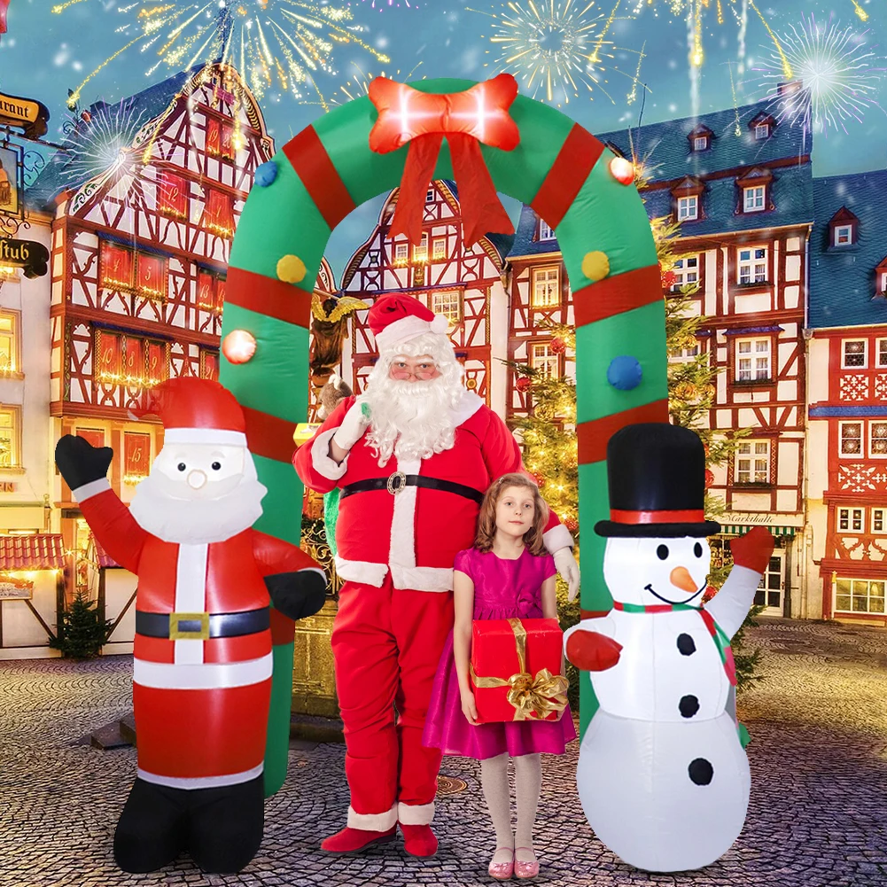 

Надувная светящаяся рождественская арка 8 футов с LED-подсветкой, Санта и Снеговик, декоративные ворота-арка для помещений и улицы, праздничные украшения