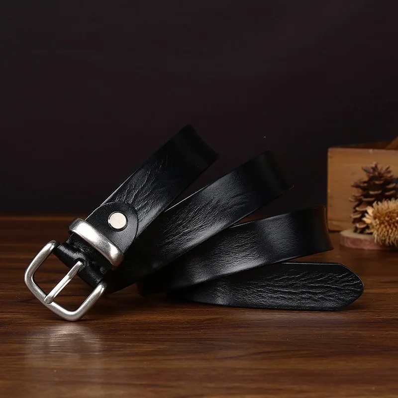 2.8CM Wide Genuine Leather Belt for Women, Pin Buckle, Top-grain Cowhide, Simple Fashion Versatile Waist Belt for Jeans