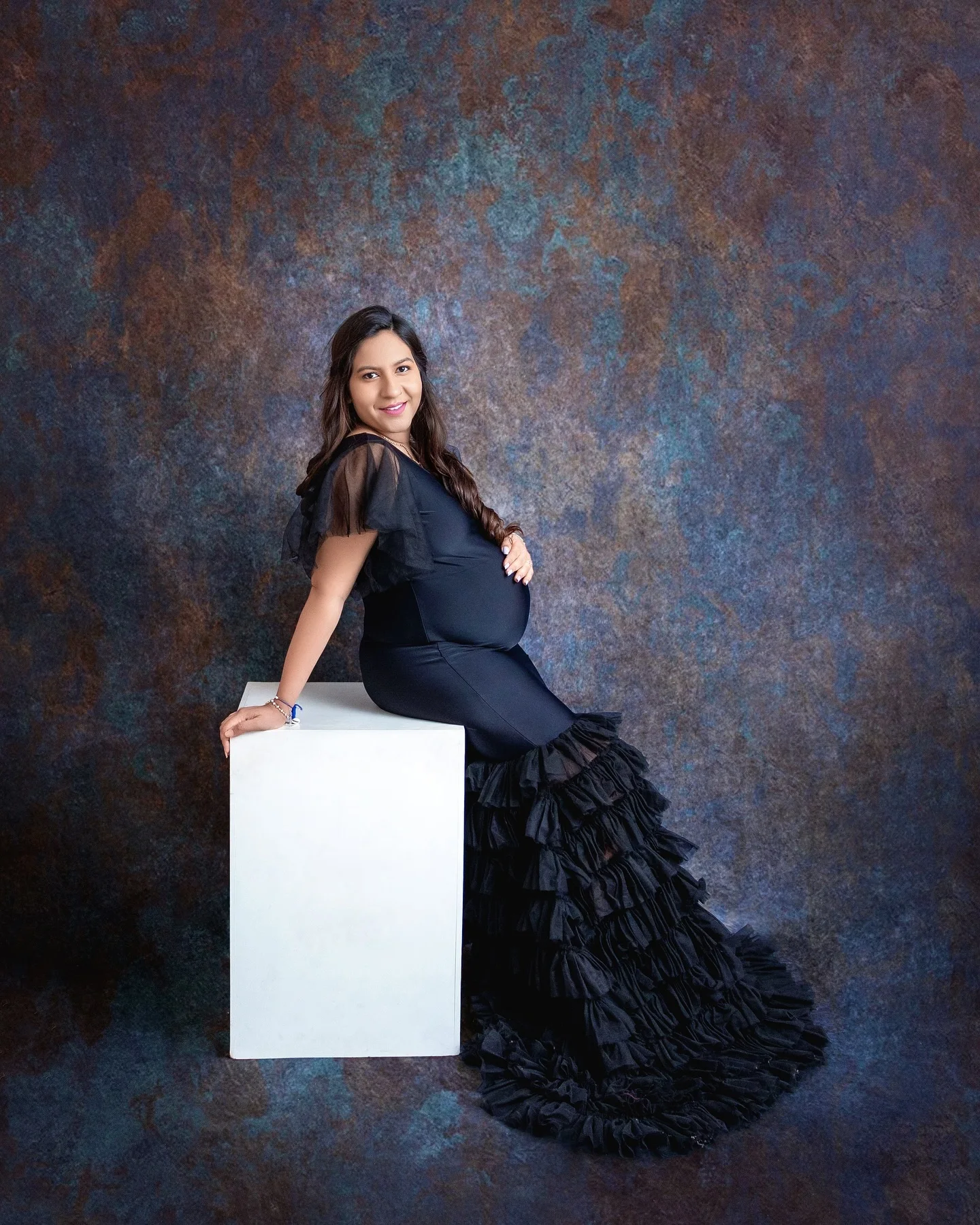

Blue Woman Pregnant Prom Dress For Photoshoot Sexy V Neck Tiered Tulle Bridal Morning Robes Night Gown Sleepwear Customized