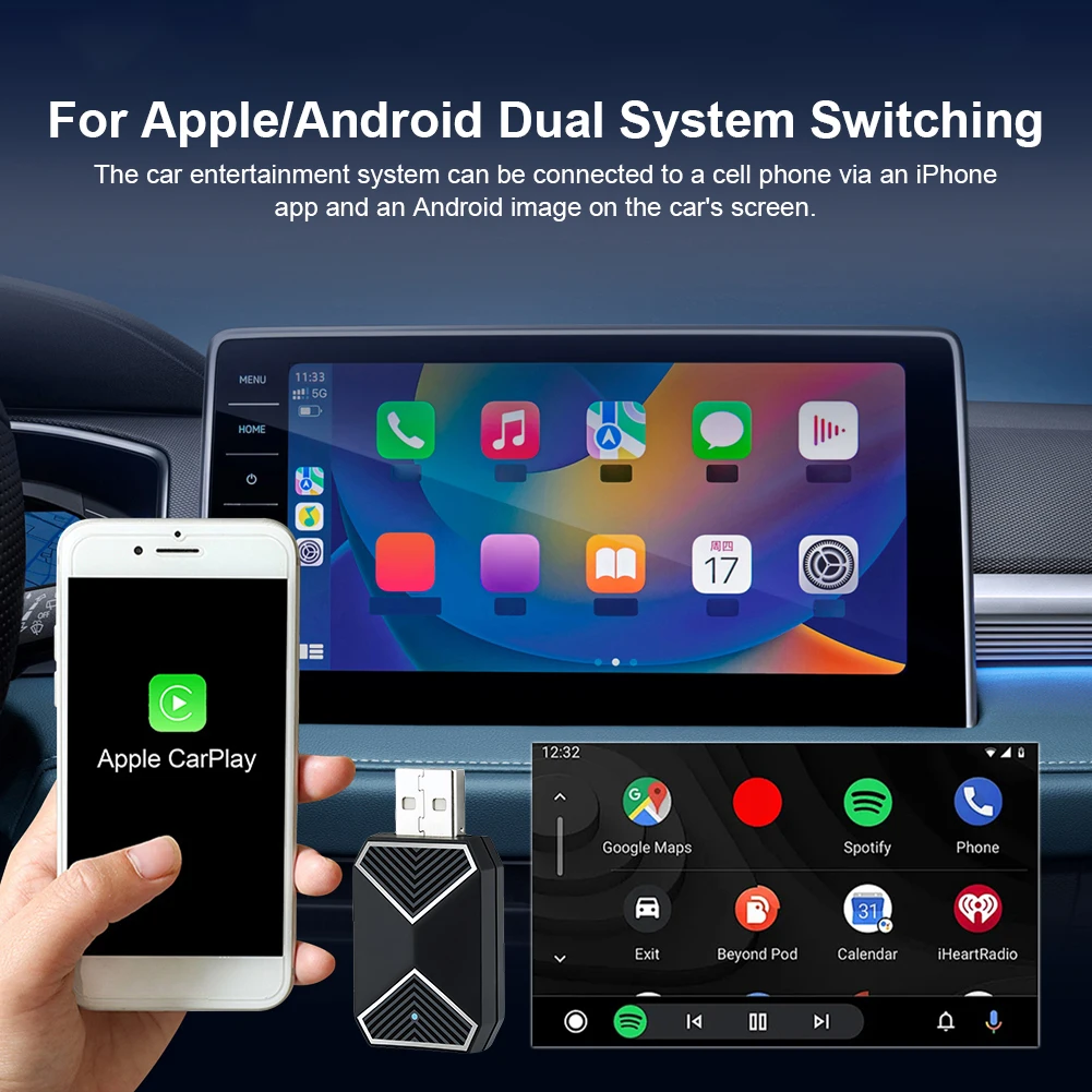 Wireless CarPlay Android Auto Mini Box Dongle BT WiFi 2 In 1 AI Box Voice Assistant USB Plug&Play for Wired CarPlay Android Cars
