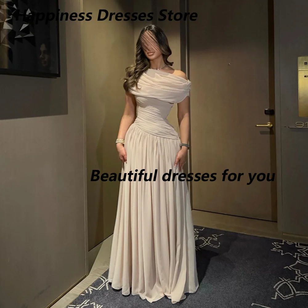 

Elegant Soft Chiffon Evening Dress Customized Off The Shoulder Pleat A Line Floor Length Formal Party Dresses Long Prom Gown