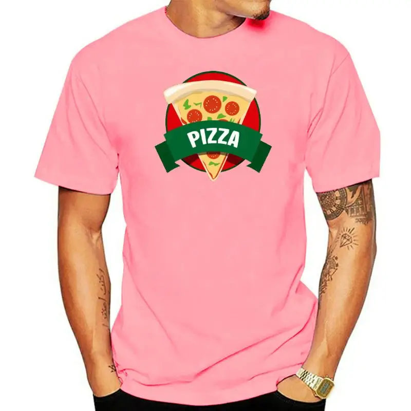 Pizza Print T-shirt Men Funny T Shirt Italian Cuisine Black Tees Simple Style Top Tshirt Cotton Fabric Youth Clothes Family Gift