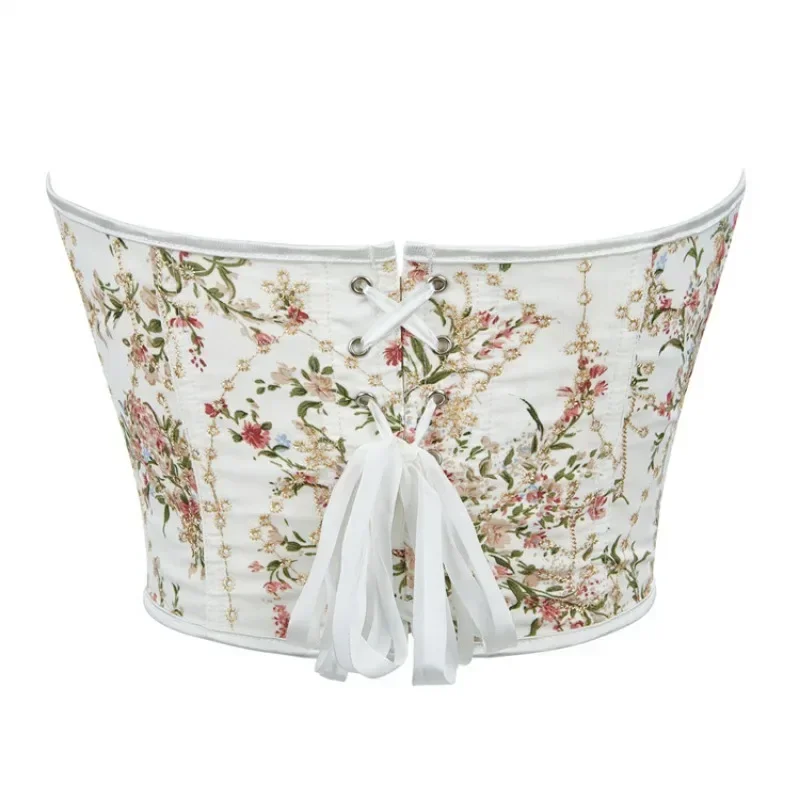 Women Corsets Lace-up Floral Embroidery Off Shoulder Sexy Bustier Overbust Crop Top Vest Corsele