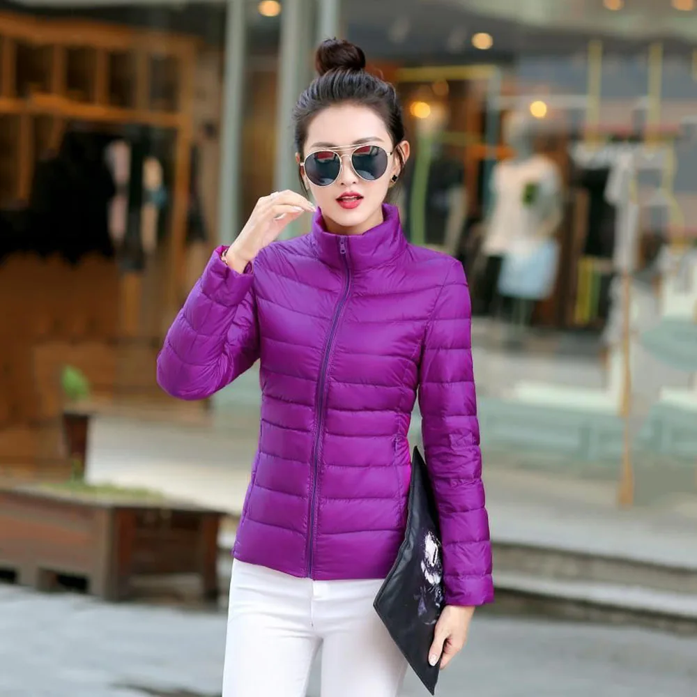 Autumn And Winter New Light And Casual Short Cotton-padded Jacket Ladies Fashion Collar, Black Slim Ultra-light Loose Coat Women