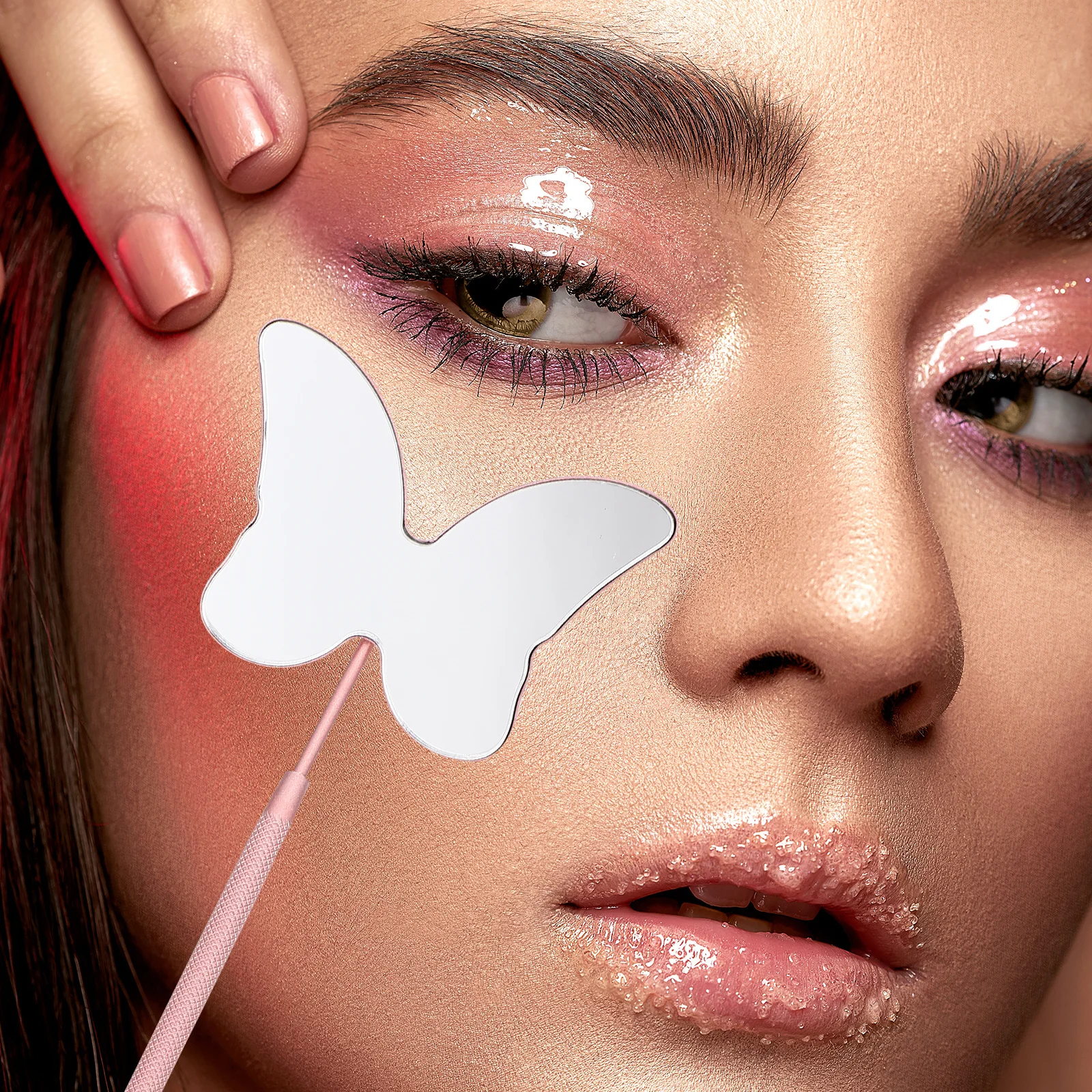 

Eyelash Mirror Stainless Steel Non Slip Handle Detachable Butterfly Lash Inspection Mirror for Eyelash Extension Salon Beauty