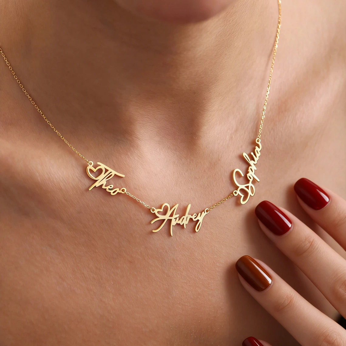 Personalized Custom Multiple Names Necklace Stainless Steel Couple Kids Name Heart Necklace for Family Women Mom Jewelry Gift