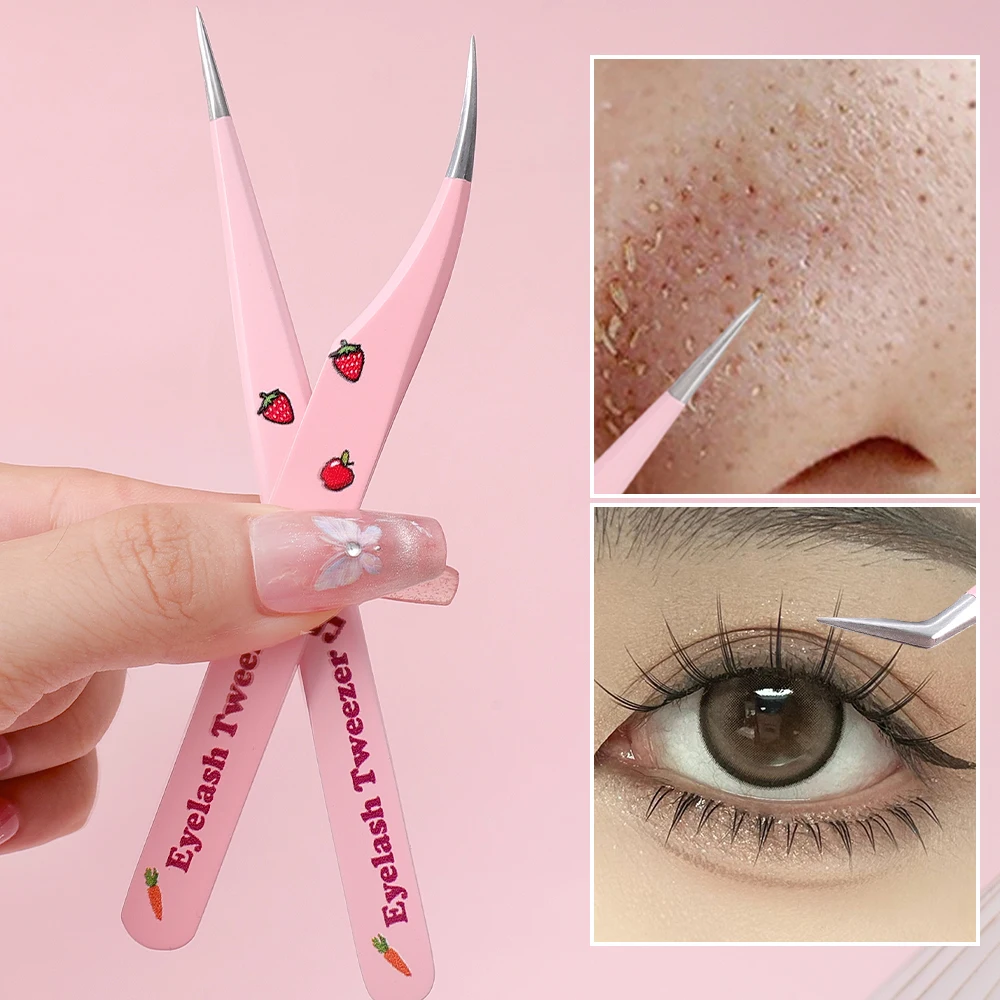 Juego de pinzas de pestañas postizas de acero inoxidable, pinzas de extensión de pestañas 3D de alta calidad, herramientas de maquillaje, Clip de cejas Rosa antiestático