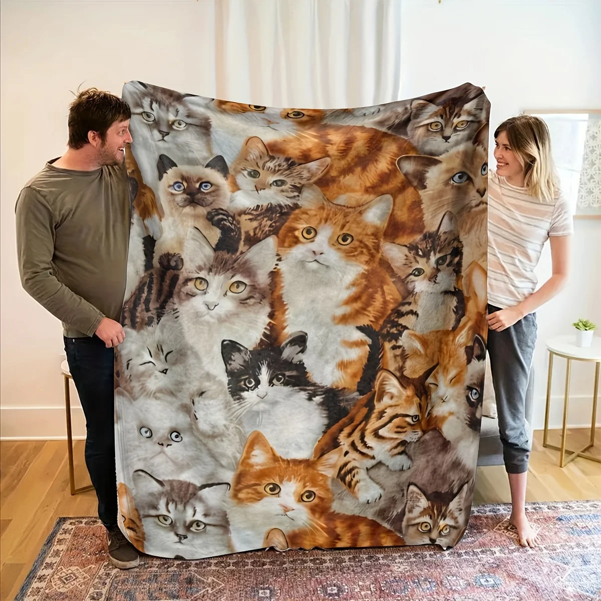 A Blanket Filled with Adorable Cats, Welding the Joy of Petting Them Onto the Fluffy. Perfect for Relax During Office Naps, or a