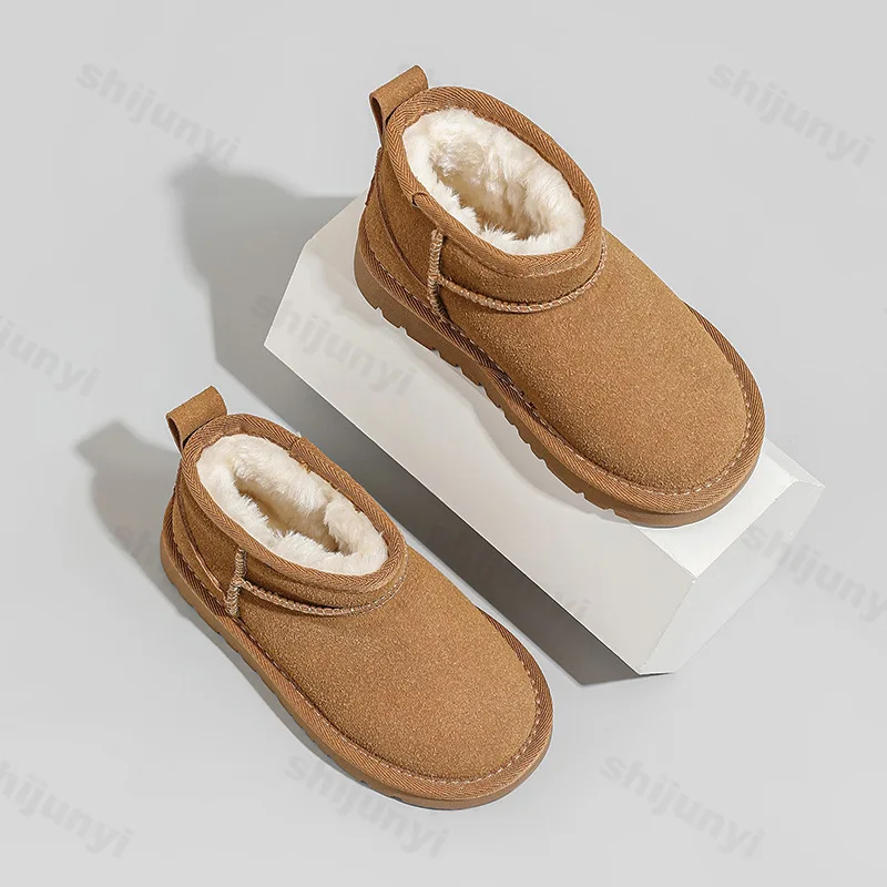 

Детские зимние ботинки, новые зимние ботинки для мальчиков и девочек, нескользящие уличные ботильоны на платформе, однотонная плюшевая хлопковая обувь на меху в стиле ретро