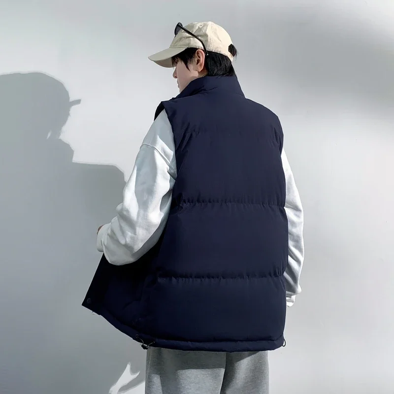 2024 Winter Vest Jacket Fashion Plus Size Solid Color Thick Warm Sleeveless Coat Male Street Cold-proof Down Cotton Padded Vest