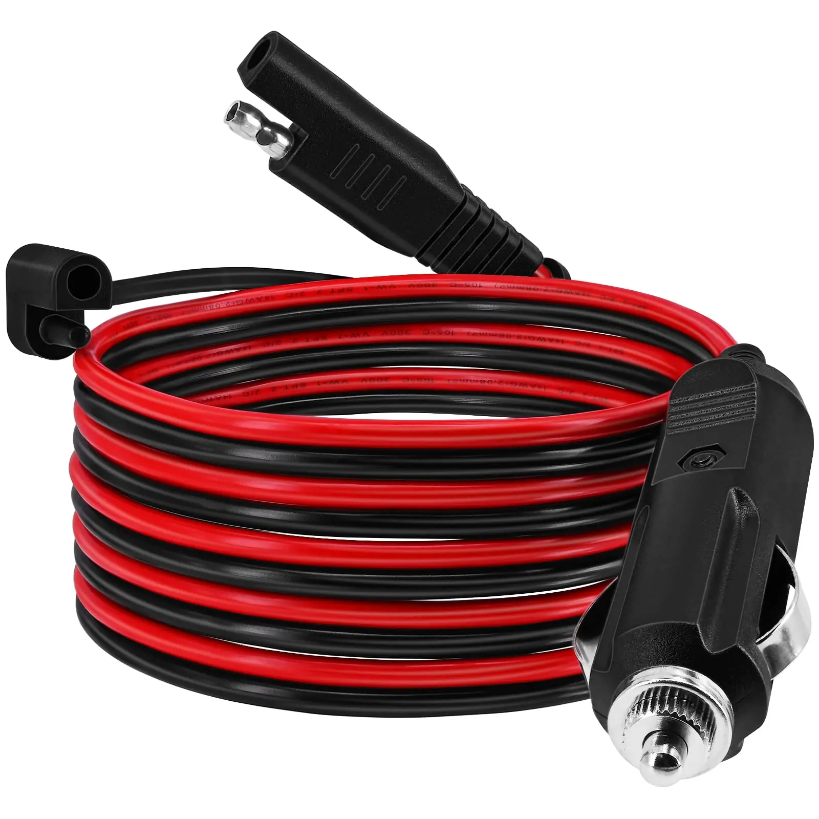 

FOXSUR 150cm 12V SAE to Lighter Plug Extension Cable 16AWG Red Black Wire 15Amp Quick Release Adapter LED Light Car Charge