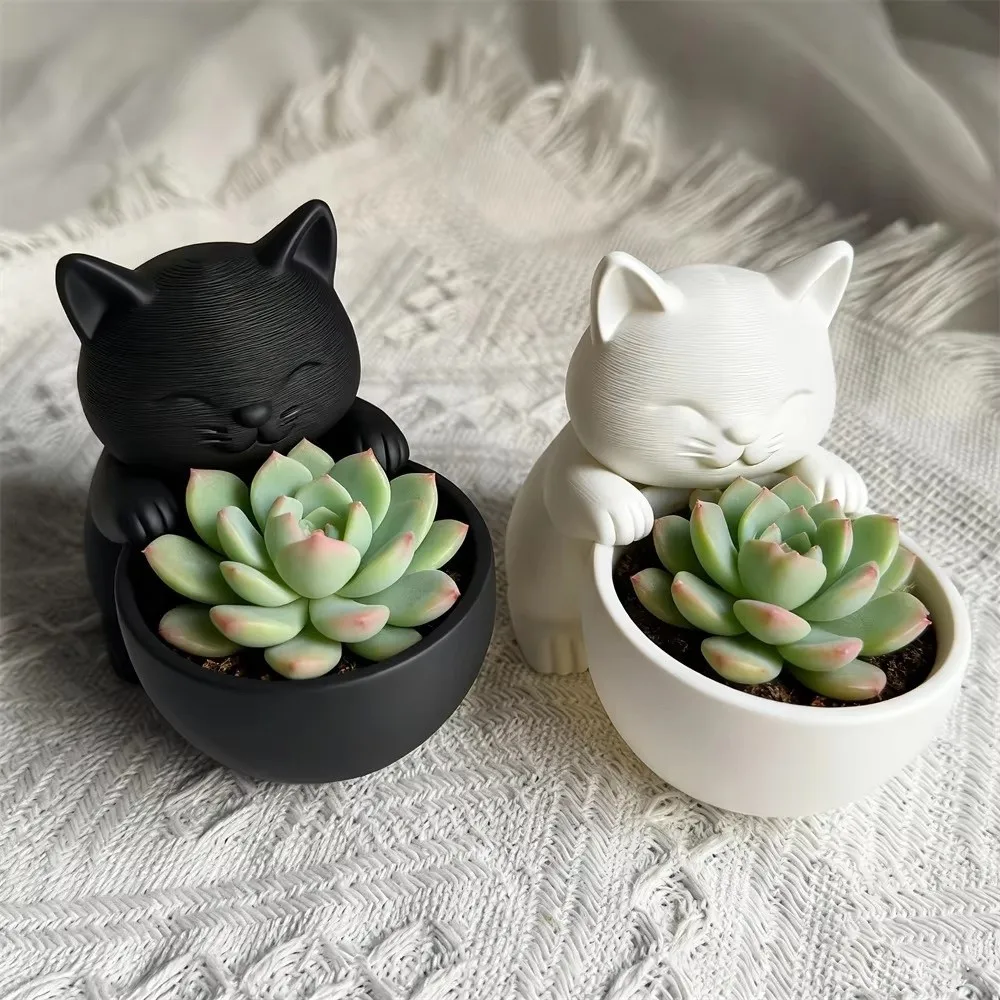 Mini Small Flowerpot with Drainage Holes Cat-Shaped Cacti Potted Plant Uniquely Designed Succulents Planter Pot