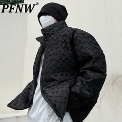 PFNW Niche Woven Cotton Jacket For Men Trendy Black Winter Coat Thick Warm Loose Fit Oversize Zipper Cotton-padded Coats 12C1353