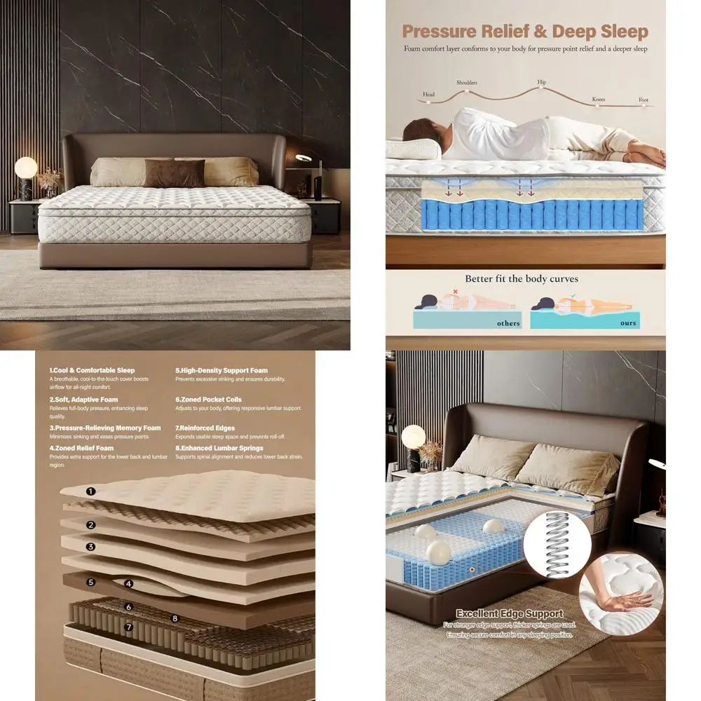 Materasso king size ibrido medio da 12 pollici in una scatola con molle insacchettate per alleviare la pressione e l'isolamento del movimento