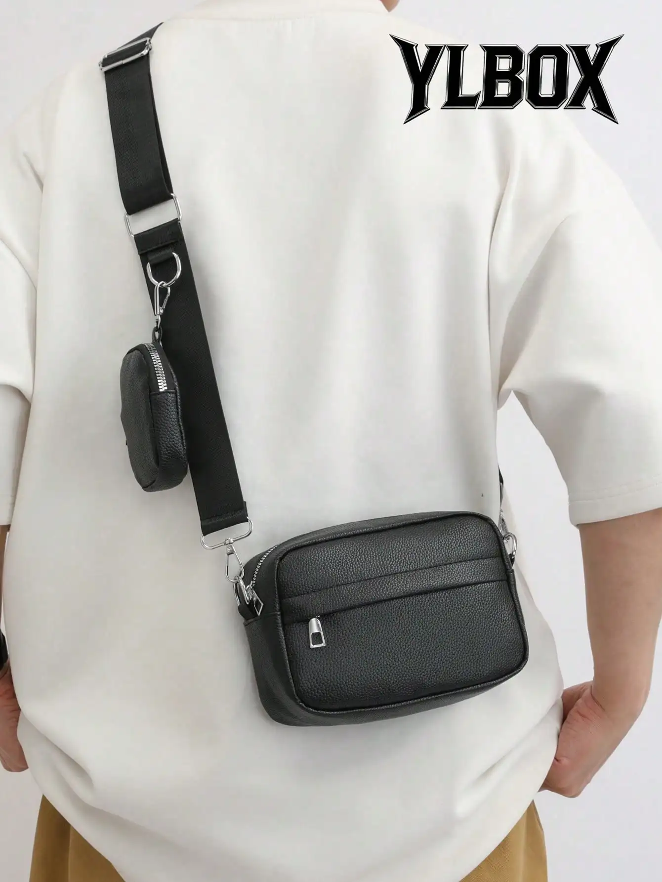 

Мужская черная сумка через плечо с отстегивающимся чехлом, из текстурированной искусственной кожи, с регулируемым ремнем