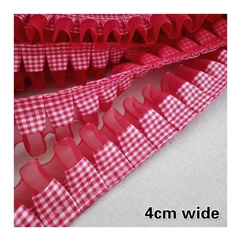 Fine Organza Gingham Ribbon Creasing Red Lace Fabric DIY Lady Doll Clothes Collar Cuffs Hemming Pet Toy Puffy Skirt Accessories