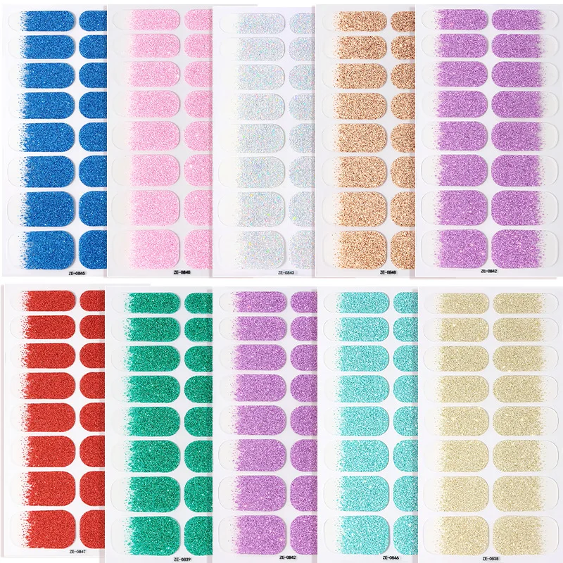16가지 색상의 반짝이는 네일 스티커, 단색 그라데이션 미세 글리터 풀커버 네일 랩스 데칼 DIY 네일 아트 스티커
