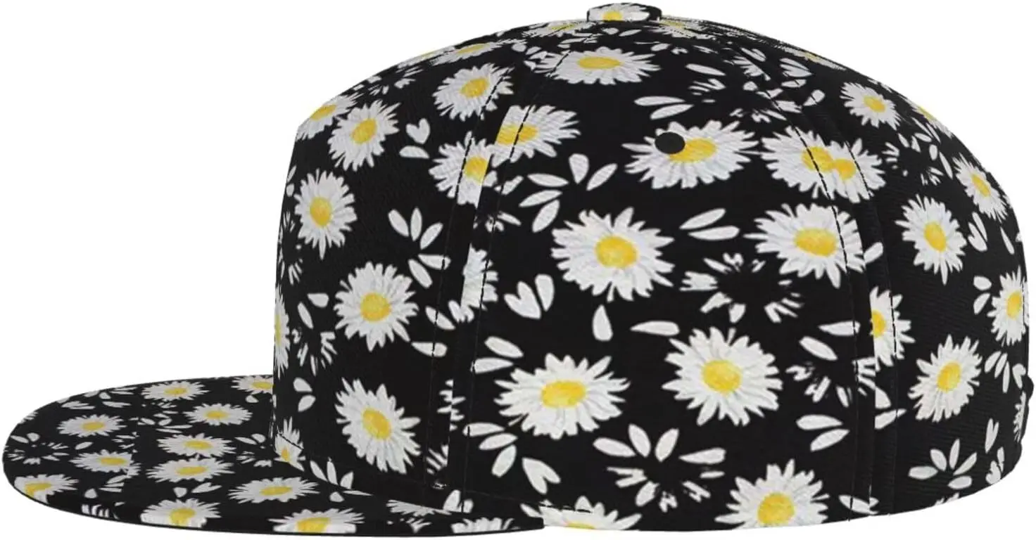 White Daisy Print Soft Comfort Fit Hat Summer Travel Stylish Baseball Cap Outdoor Sports Casual Wear