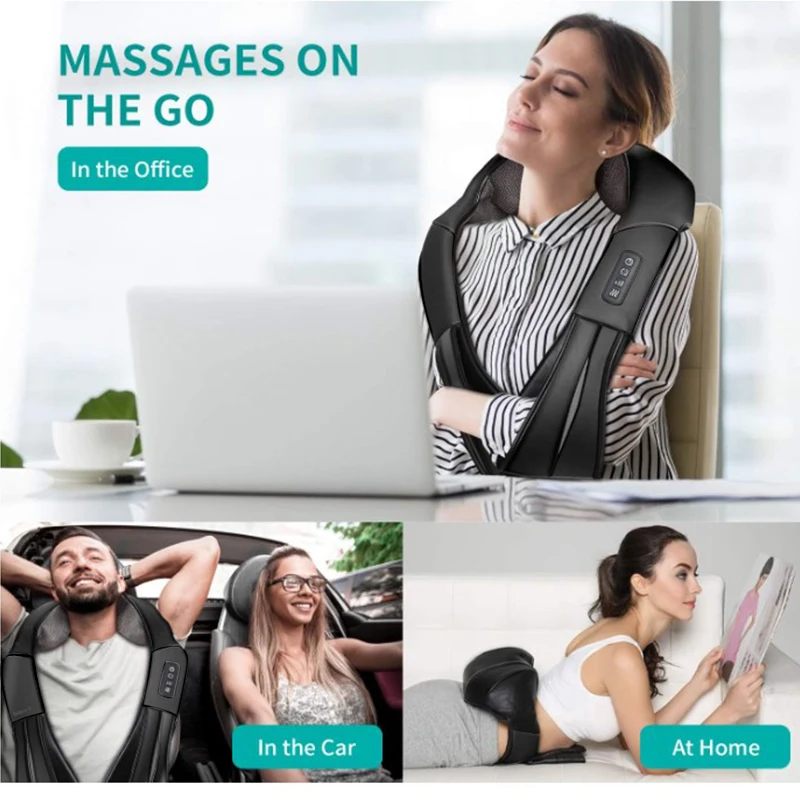 Professional Kneading Massager with Heat Therapy - Electric Neck/Shoulder/Waist/Back Massage Pad for Home & Office Use
