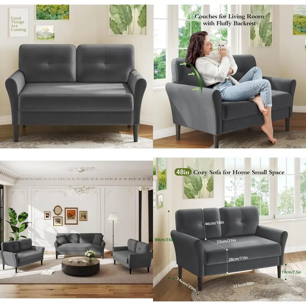 أريكة مخملية مدمجة بمقعدين، 48 مقعدًا عميقًا، أريكة مريحة لغرفة النوم، 21 مقعدًا، خيارات جلوس مريحة