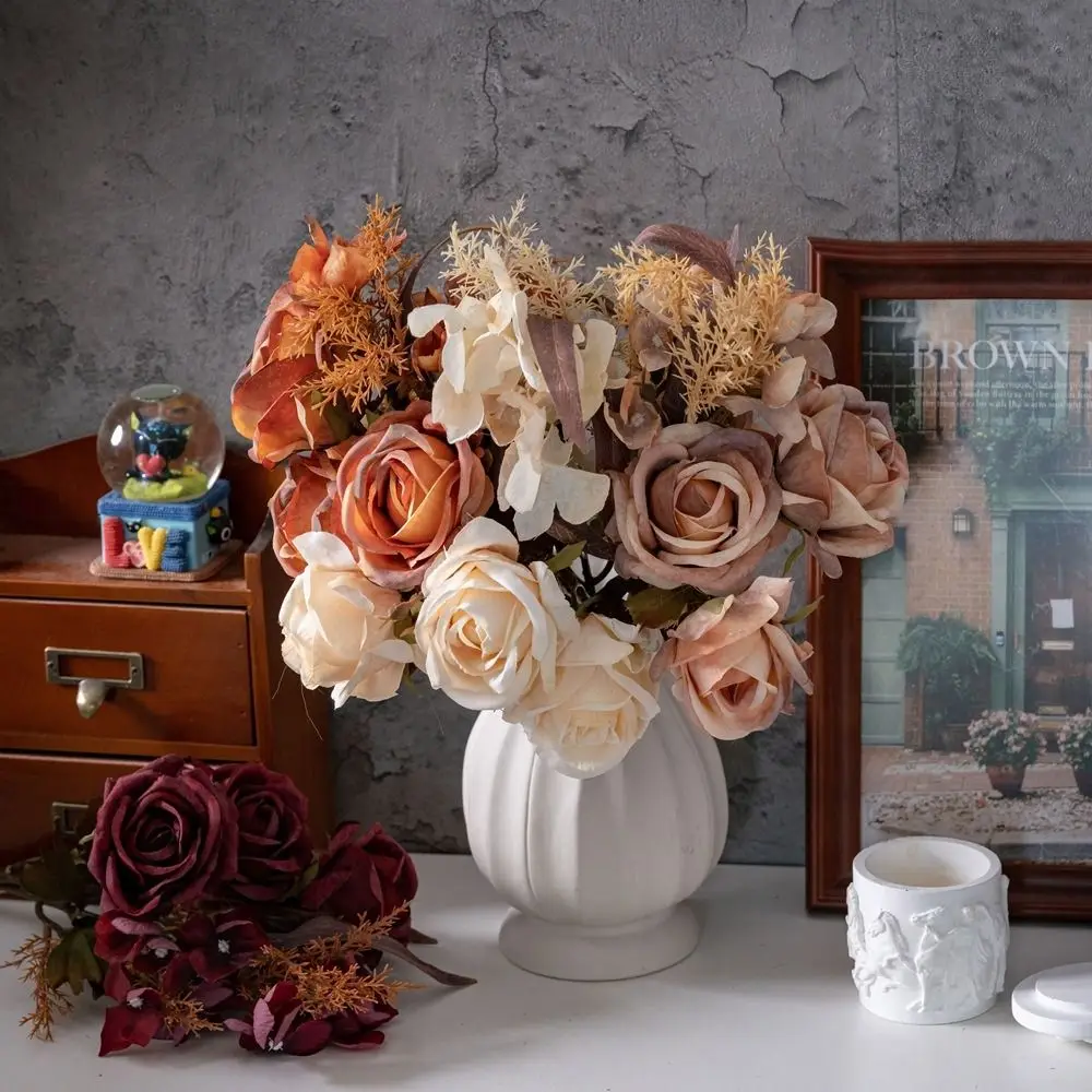 

Real Touch Artificial Roses Bouquet Elegant Handmade Silk Rose Flowers Luxury Fake Plants Outdoor Garden Decor