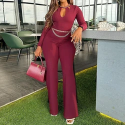 Jumpsuit Women Belt Long Sleeve Summer Sling Overalls Purple Red Elegant Long Bodysuit O-neck Elegant Tube Sexy Casual Playsuit