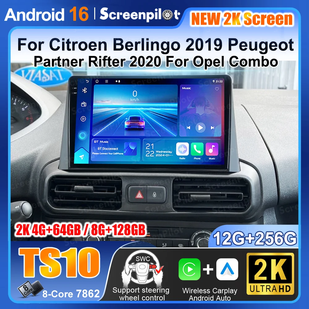 Android 16 For Citroen Berlingo 2019 Peugeot Partner Rifter 2020 For Opel Combo Carplay Car Radio Stereo Multimedia Video Player