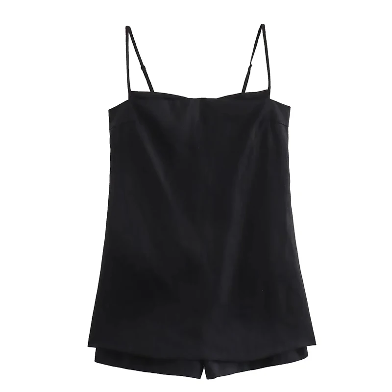 Adjustable Shoulder Strap One-piece Tops Sexy Sleeveless Bodysuit Women Fashion Vest Shorts Streetwear Jumpsuit Black