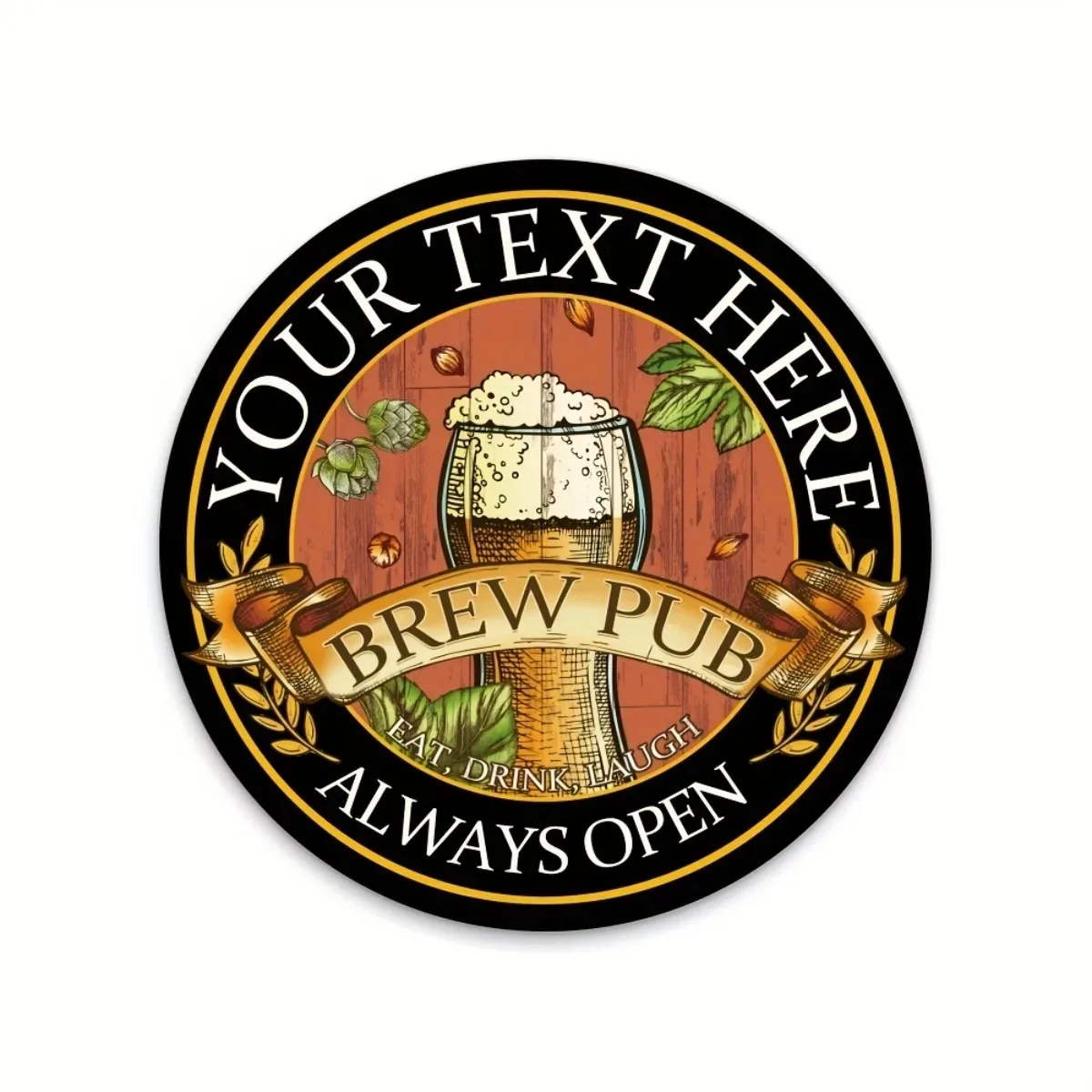 Custom Text 2D Flat Round Brew Pub Vintage Metal Tin Sign Personalized Home Wall Decor Plaque