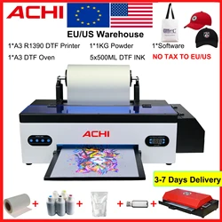US STOCK ACHI A3 DTF Roll Printer Direct to Film For T-shirt A3 R1390 Head 500ML DTF INK+ Powder+ Oven DTF Printer US STOCK