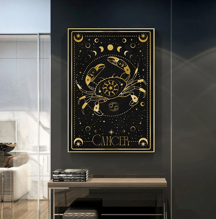 Golden Twelve Constellations Sagittarius Cancer Leo Aries Divination Art Poster Canvas Paintings Wall Art Pictures Home Decor