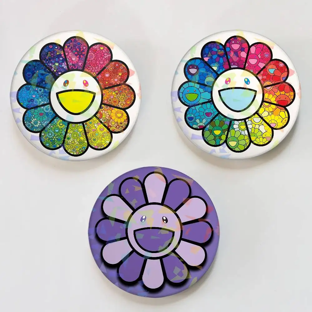 Flower T-Takashi Art M-Murakami Round Exquisite Laser Badge Brooches Creative Pins For Clothes Hat Backpack Gift Accessories
