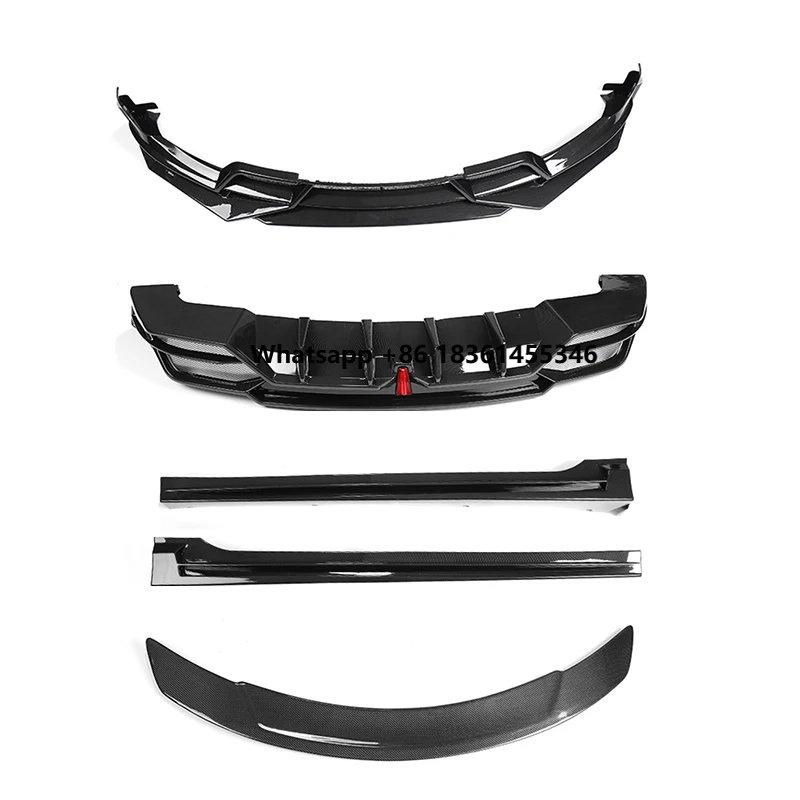 For Model3 Super March V Style Body Kit Water Transfer Printing Carbon Fiber Front Lip Diffuser Side Skirt Spoiler Bodykit