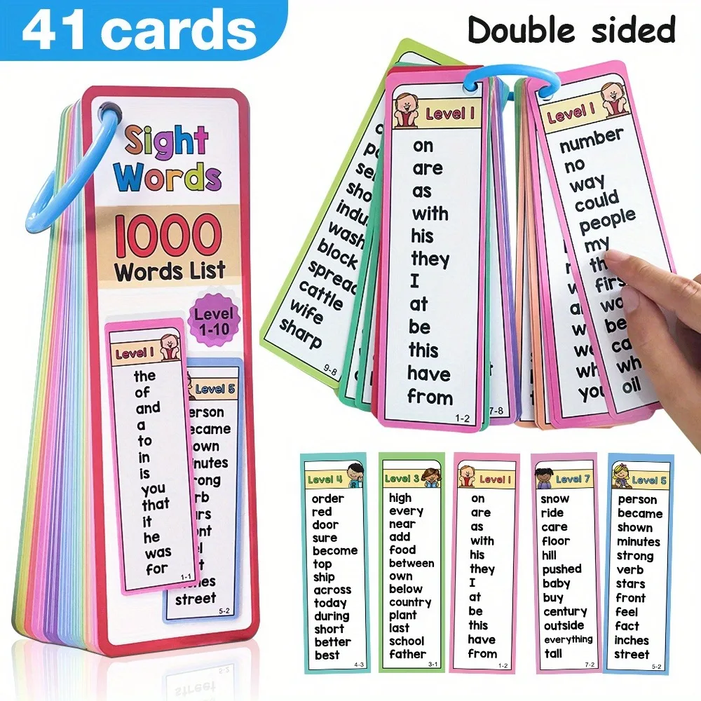 Fun Learning Activity with Double-Sided Cards 1000 Sight Words Flash Cards for Kids Aged 6-10 Leveled Word Games Educational Toy