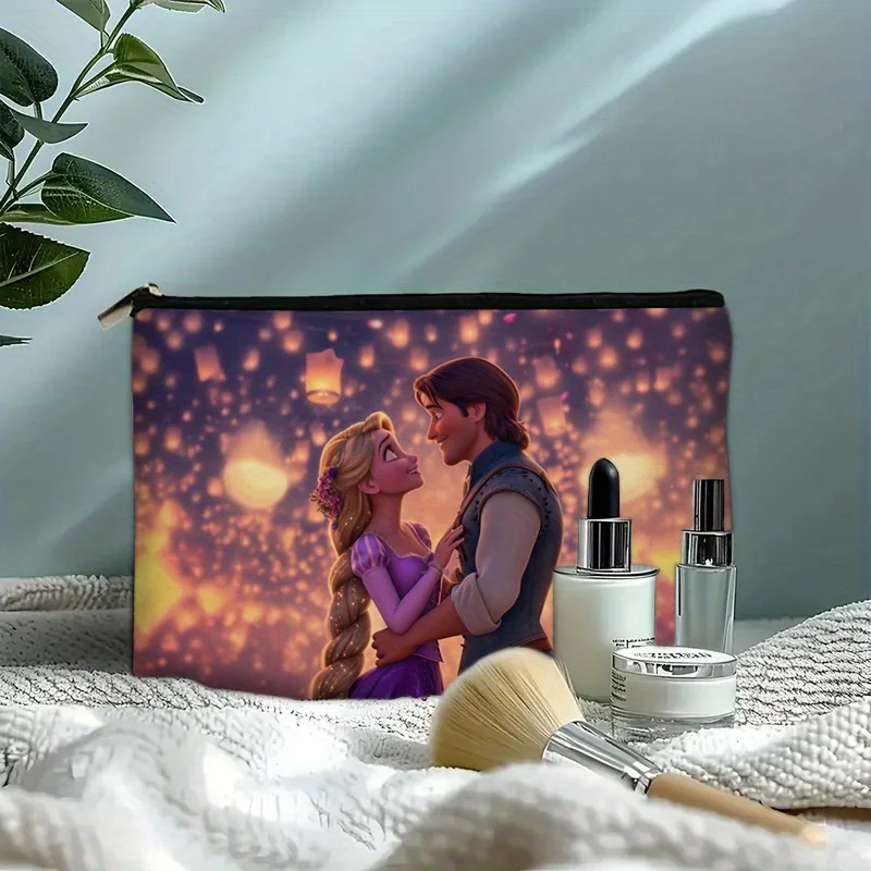 디즈니 라푼젤과 유진 로맨틱 만남 프린트 화장품 가방 1개 - 여성용 귀여운 다기능 지퍼 가방, 완벽한 여행용 지퍼 보관 가방