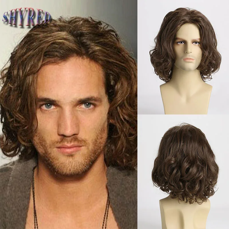 Synthetic Short Brown Wig with Bangs Natural Soft Fluffy For Men Hair Daily Cosplay Halloween Party Breathable Wig