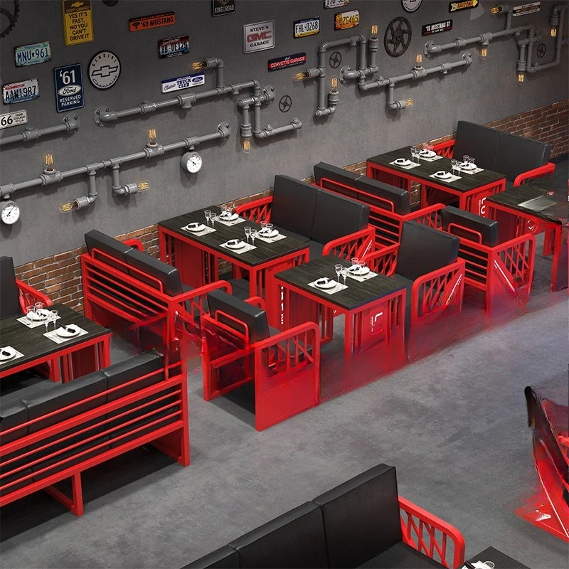 Industrial style wrought iron booth bar clear bar, retro coffee barbecue shop