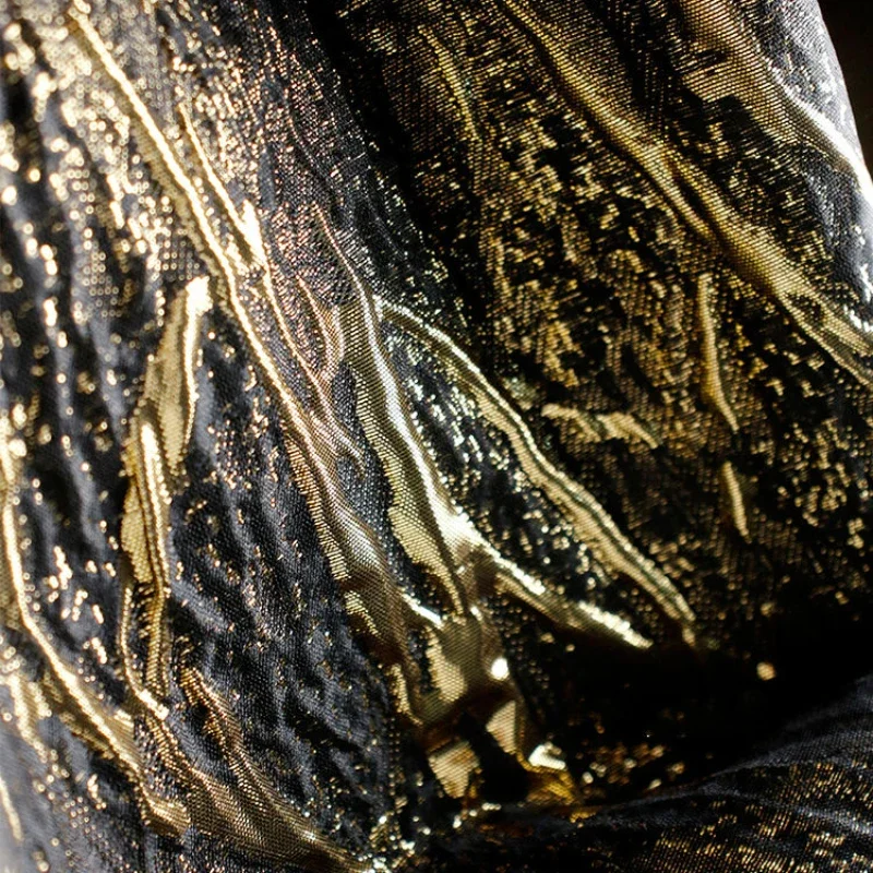 

Dark Gold Textured Three-dimensional Jacquard Fabric for High-end Pants and Tops Striped Relief Fabric for Clothing